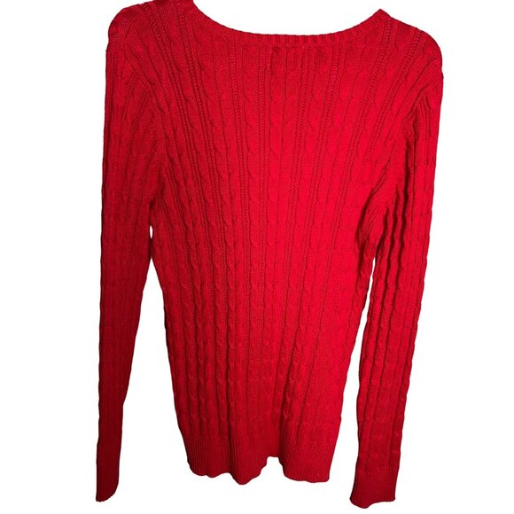 St John's Bay Size Large Red Cable Knit V-Neck Sweater Long Sleeve - Picture 8 of 14